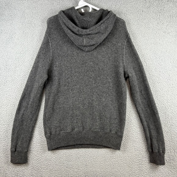 Polo Ralph Lauren Mens L Washable 100% Cashmere Hoodie Grey Waffle Knit Sweater - Picture 6 of 13